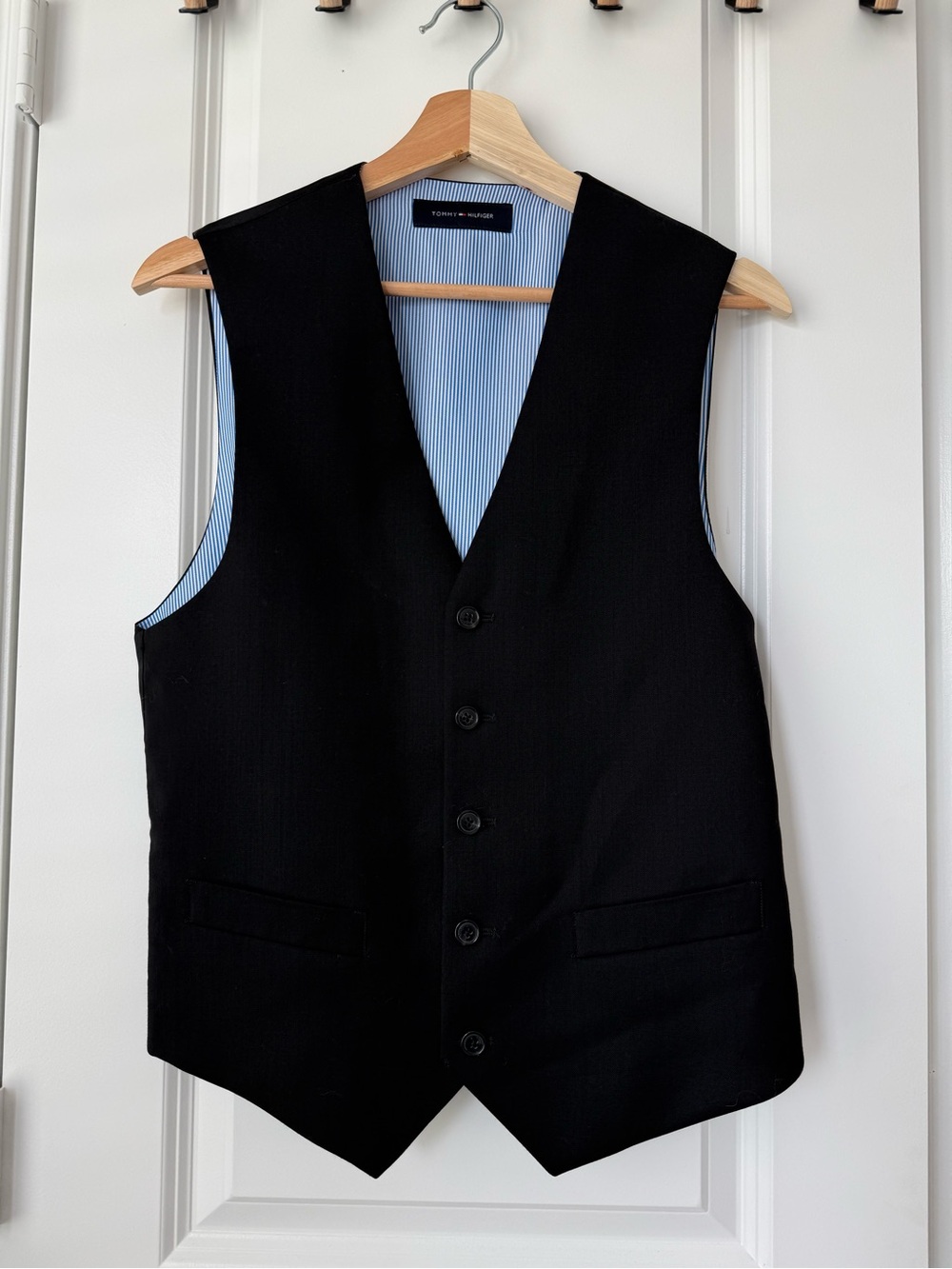 Tommy Hilfiger Men's S Black Suit Vest Five Button Worsted Wool Formal Wedding